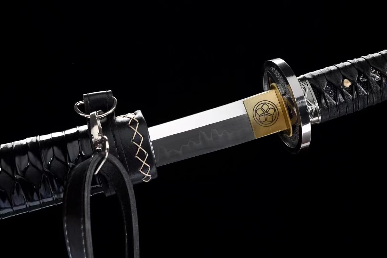Full Tang T10 high Carbon Steel Burnt Blade Japanese Katana, Scabbard with Shoulder Strap