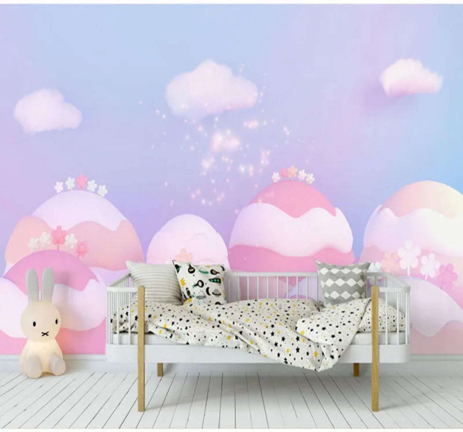 Cartoon Dreamy Pink Forest Clouds 3D Wallpaper Easy Install Feature Office Living Room Sofa Bedroom TV Background Wall Decoration-200cm×140cm