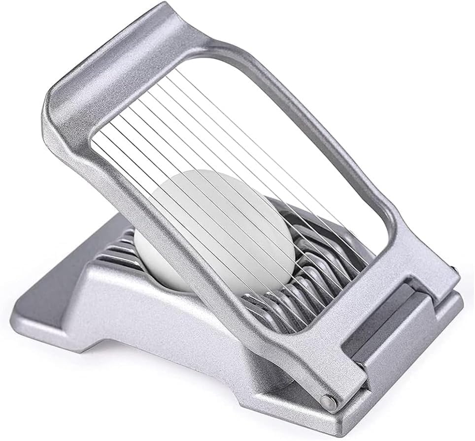 – X spring Egg Slicer, Heavy Duty Aluminium Egg Slicer with Stainless Steel Wires, Multi-Functional Kitchen Tool for Eggs and Fruits, Dishwasher Safe for Convenient Use