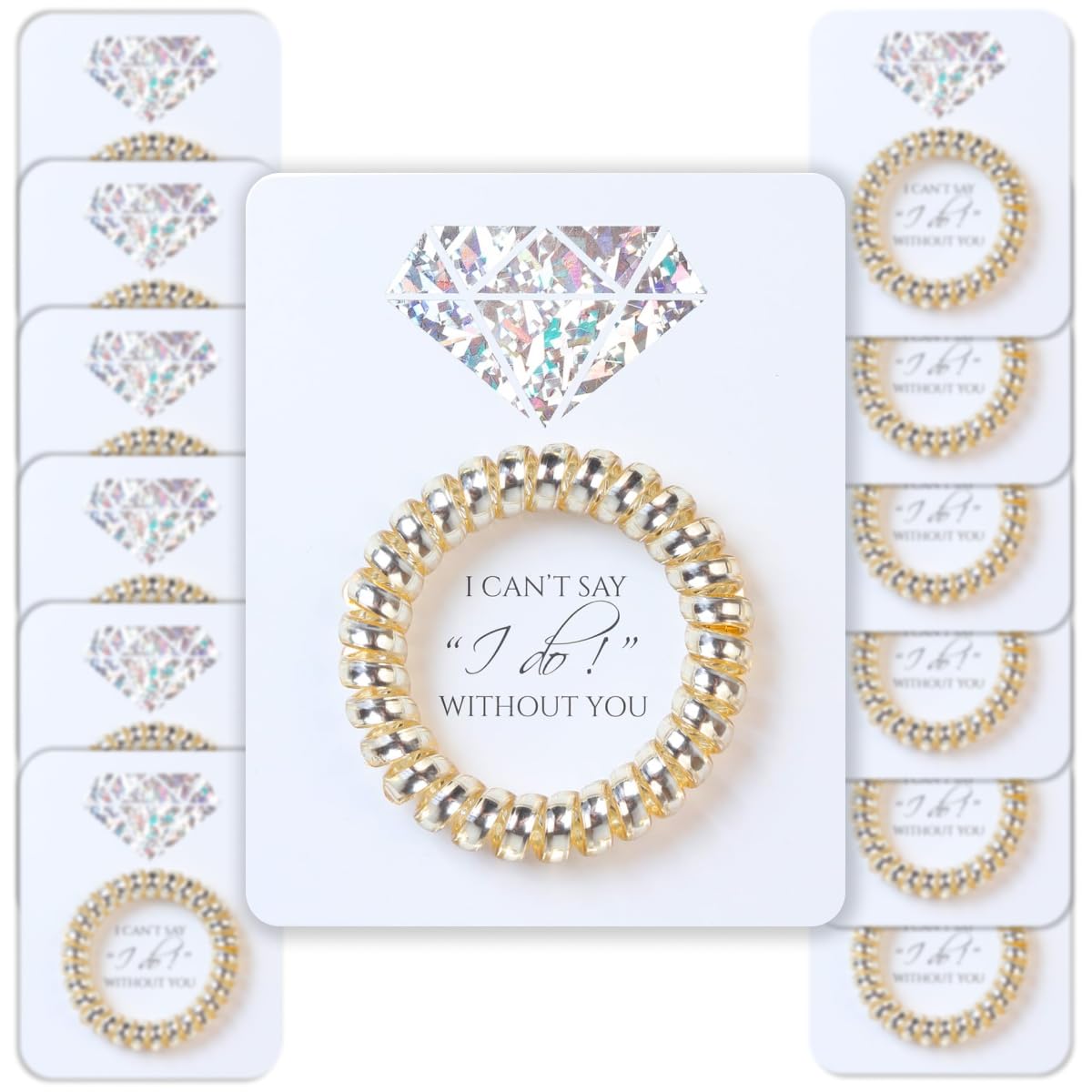 Set of 12 Bridesmaid Gifts Spiral Hair Ties on a Proposal Card - Phone Cord Hair Tie for Bridal Shower, Bachelorette Party Favors, Maid of Honor and