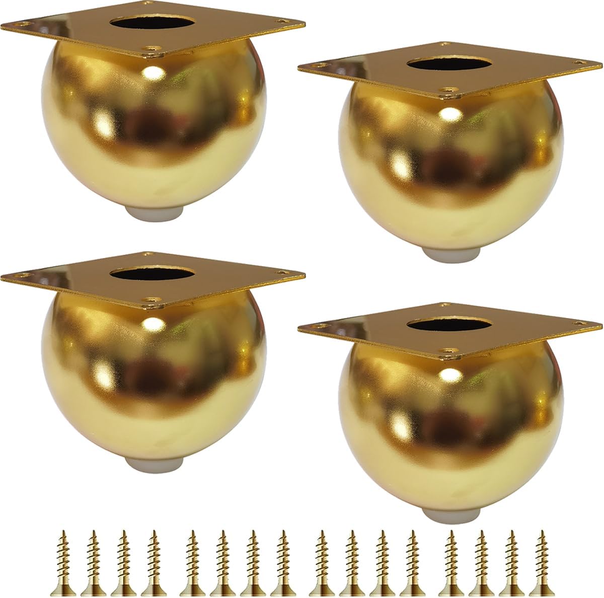 Metal Furniture Legs 4 Inch Gold, Heavy Duty Round Ball Shape Sofa/Table Legs Set of 4, Golden Plated Steel Feet with Rubber Pads for DIY Cabinets, Bed, Couch, Coffee Table (4.1 Inch Gold)