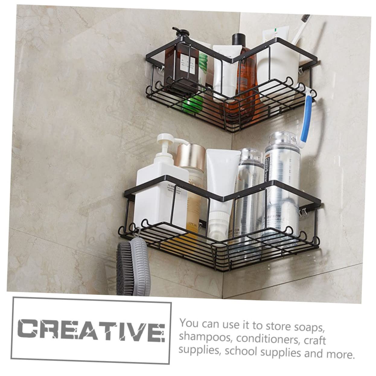 POPETPOP 2 pezzi Mensola Angolare Doccia Organizer per Foratura Acciaio Carbonio Design per Maggiore Capacità Facile Installazione Nero
