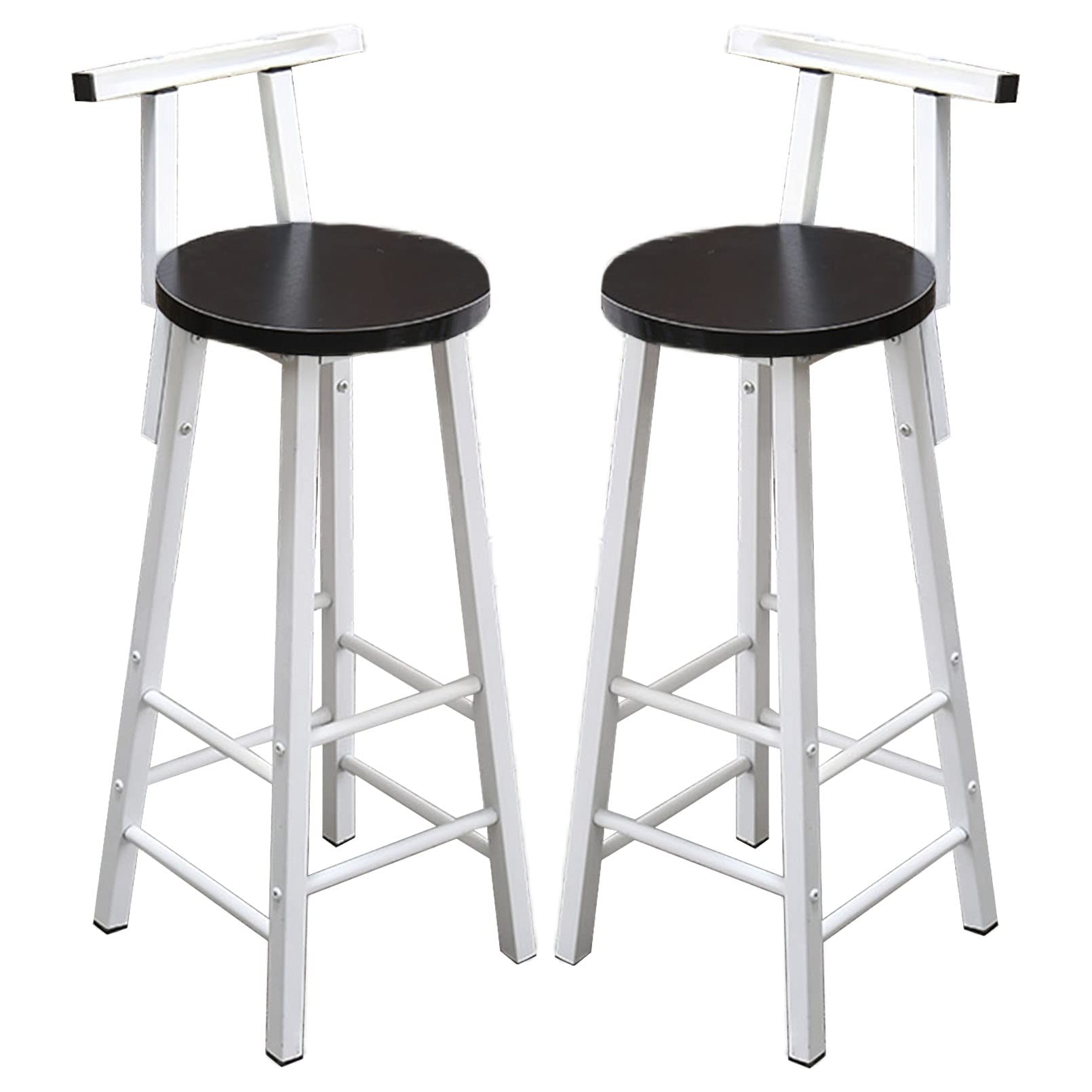 Taburetes de Bar Juego de 2 Piezas Mostrador de Cocina Desayuno Asiento de Madera Sillas de Bar Patas de Metal Taburetes de Bar Taburetes Altos Blancos con respaldos y reposapiés