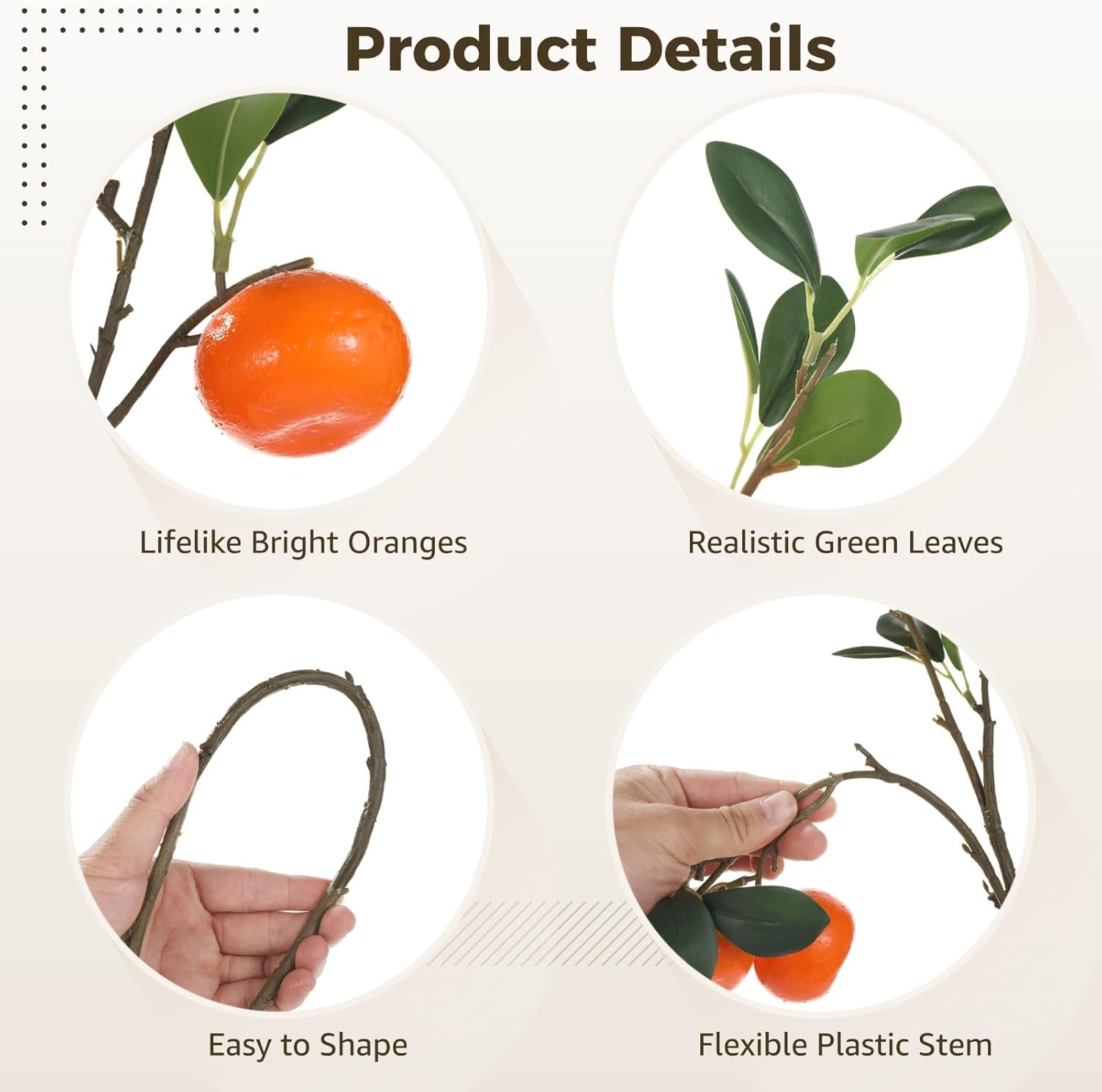 6 Pcs Artificial Orange Branches, Artificial Tangerine Branches, Lifelike Orange Branches, Fake Oranges, Ideal for Home Decoration