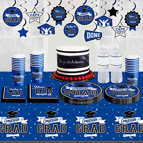 Dazonge Blue Graduation Decorations 2023, Graduation Party Supplies For 25 Guests, Disposable Graduation Party Decorations Tableware Set, Plates, Napkins, Cups, Tablecloth With Congrats Grad Hanging Swirls… #TOP4