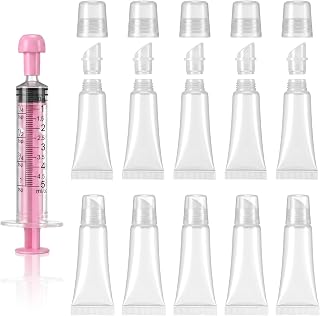 10개 10ml 미니 클리어 리필 가능한 빈 립글로스 밤 튜브, 5ml 주사기가 있는 립글로스 튜브, 부드러운 화장품 스퀴즈 튜브, DIY 립글로스 베이스 글리터 안료 파우더용
