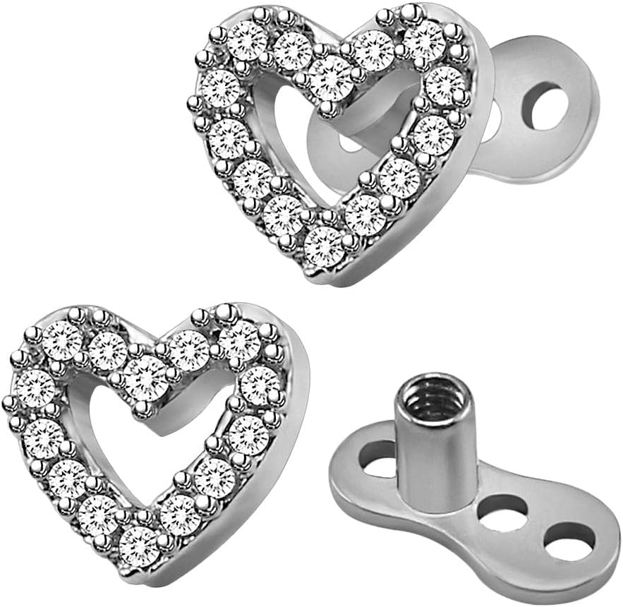 2pcs Dermal Tops and Base Stainless Steel Jewelry, Heart 1 - Image 6