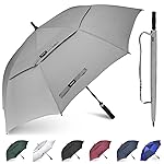 Gonex 62 Inch Extra Large Golf Umbrella, Automatic Open Travel Rain Umbrella with Windproof Water Resistant Double Canopy, Oversize Vented Umbrellas for 2-3 Men and UV Protection, Grey
