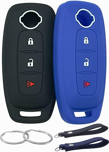 Funda de goma de silicona para llavero compatible con Nissan Pathfinder Rogue (3 botones, negro y azul)