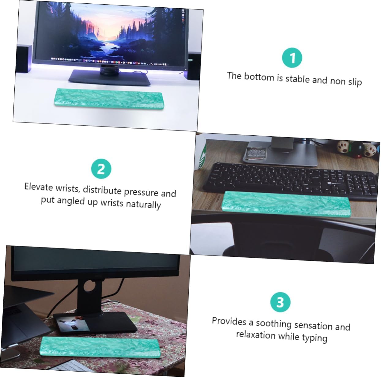 Green Resin Keyboard Wrist Rest Gel Hand Support Pain Relief for Desk Workers