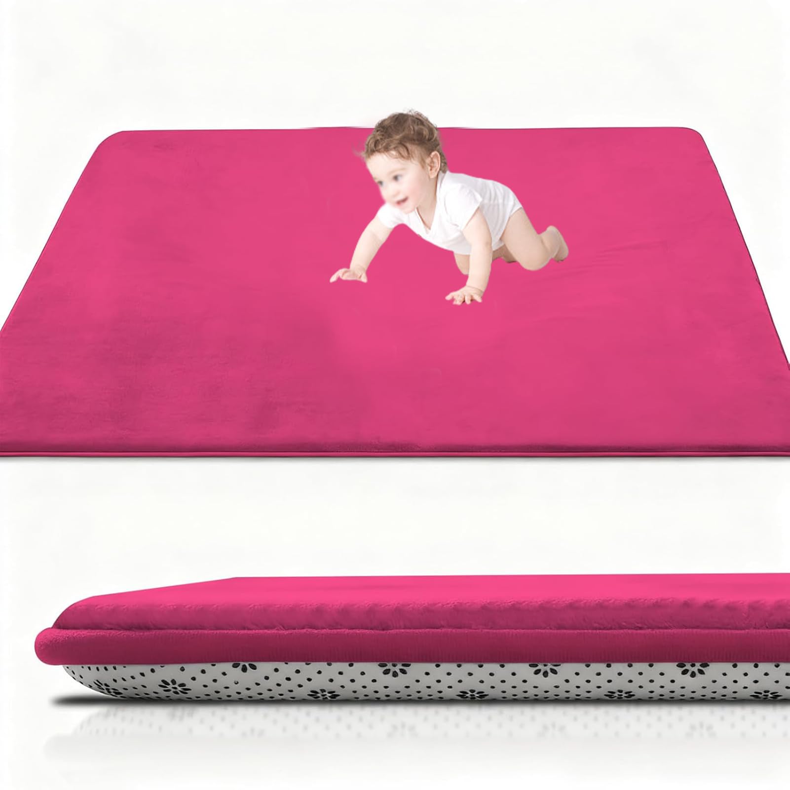 XUEGAIXIA Coral Velvet Baby Play Mat, 2CM Thick Baby Crawling Mat 160 x 280 cm Rose Red Nursery Rug for Crawling & Playing for Bedroom, Kids Room, Playmat Non-slip Nursery Babies Mats for Floor Play