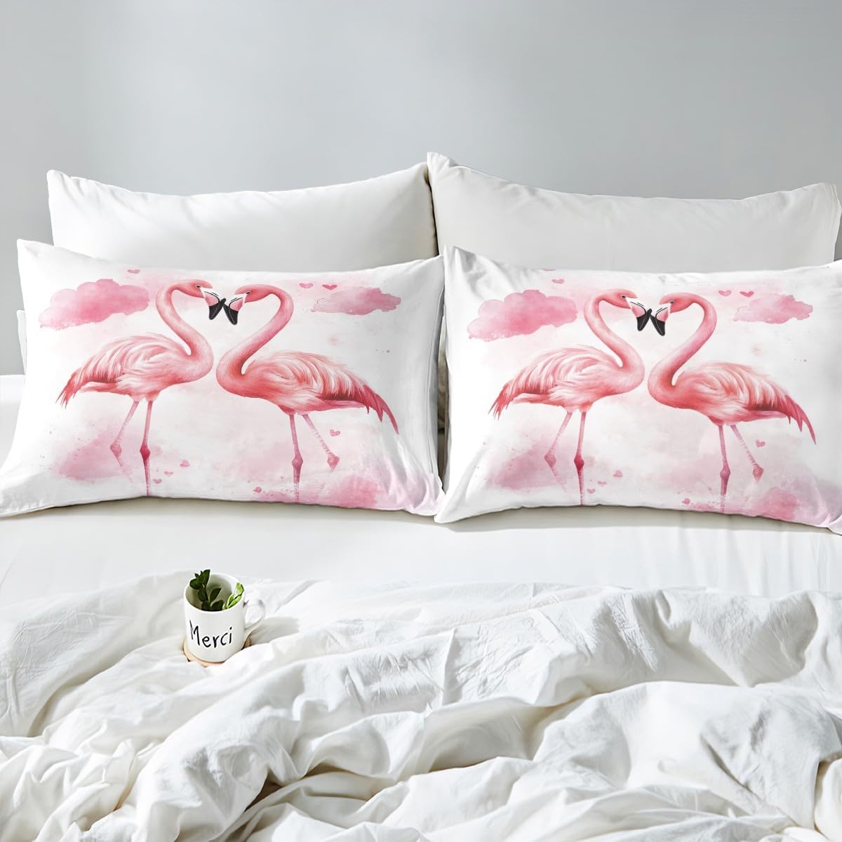 Feelyou Pink Flamingo Sheet Set King Size Kids Tropical Flamingo Ocean Bed Sheets Set for Boys Girls Teens Romantic Animal Sheets with Deep Pocket Fitted Sheet Breathable Bird Bedding Set Bed Set