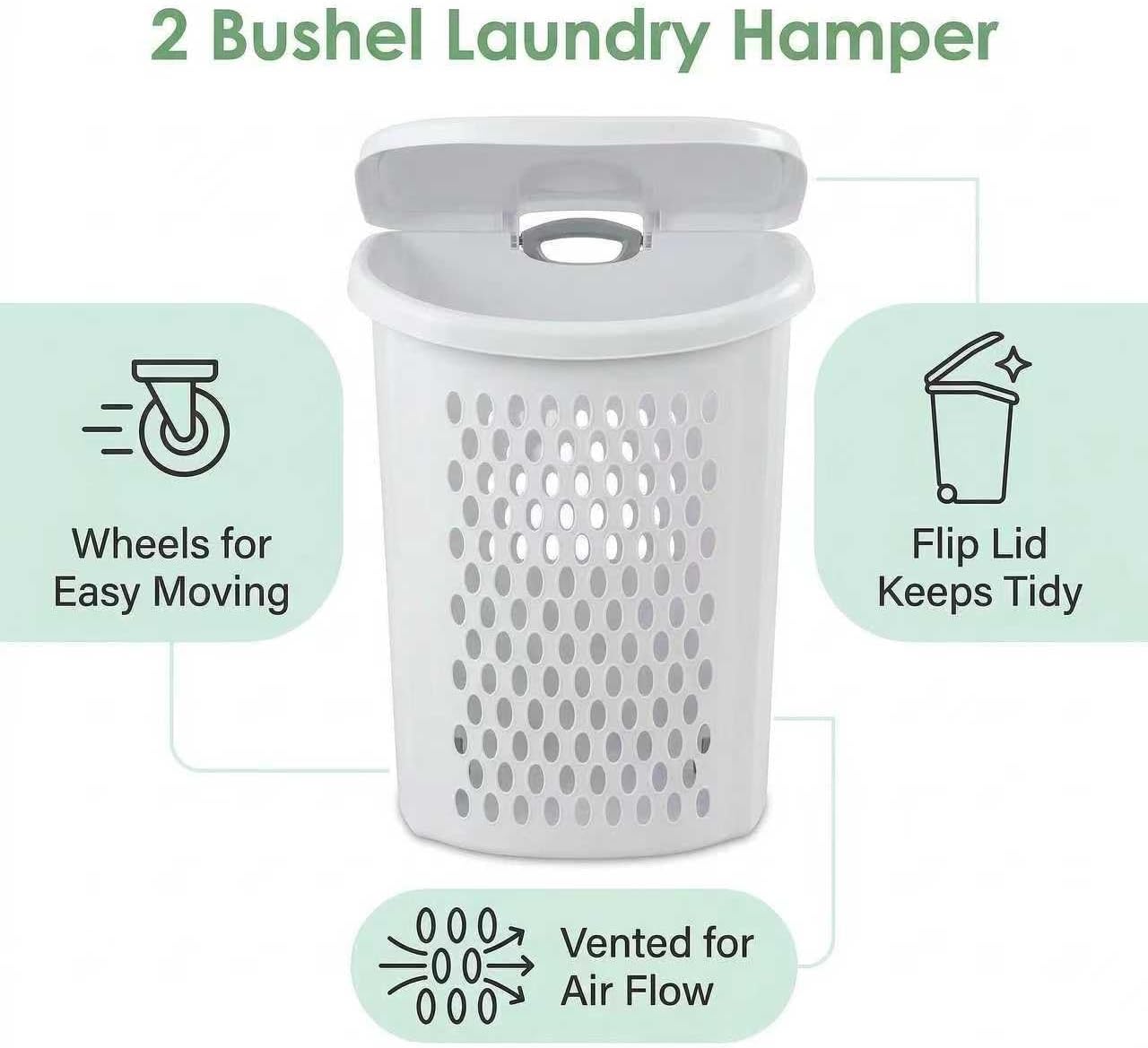 (1-Pack) Wheeled Laundry Basket - 135 Liters Large Capacity - White Plastic with a Cover and Extendable Handle, Suitable for Homes, Dormitories,Laundry Rooms and Apartments.