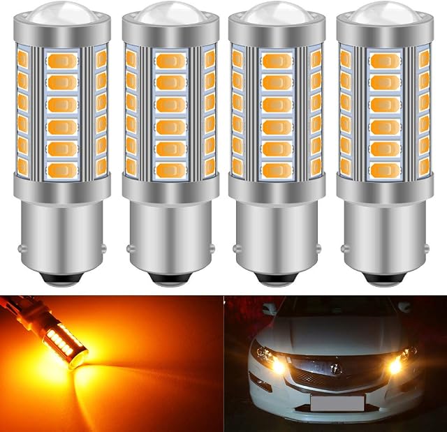 KATUR 4pcs BAU15S 7507 1156PY PY21W 5630 33-SMD Amber 900 Lumens Super Bright LED Turn Tail Brake Stop Signal Light Lamp Bulb 12V 3.6W