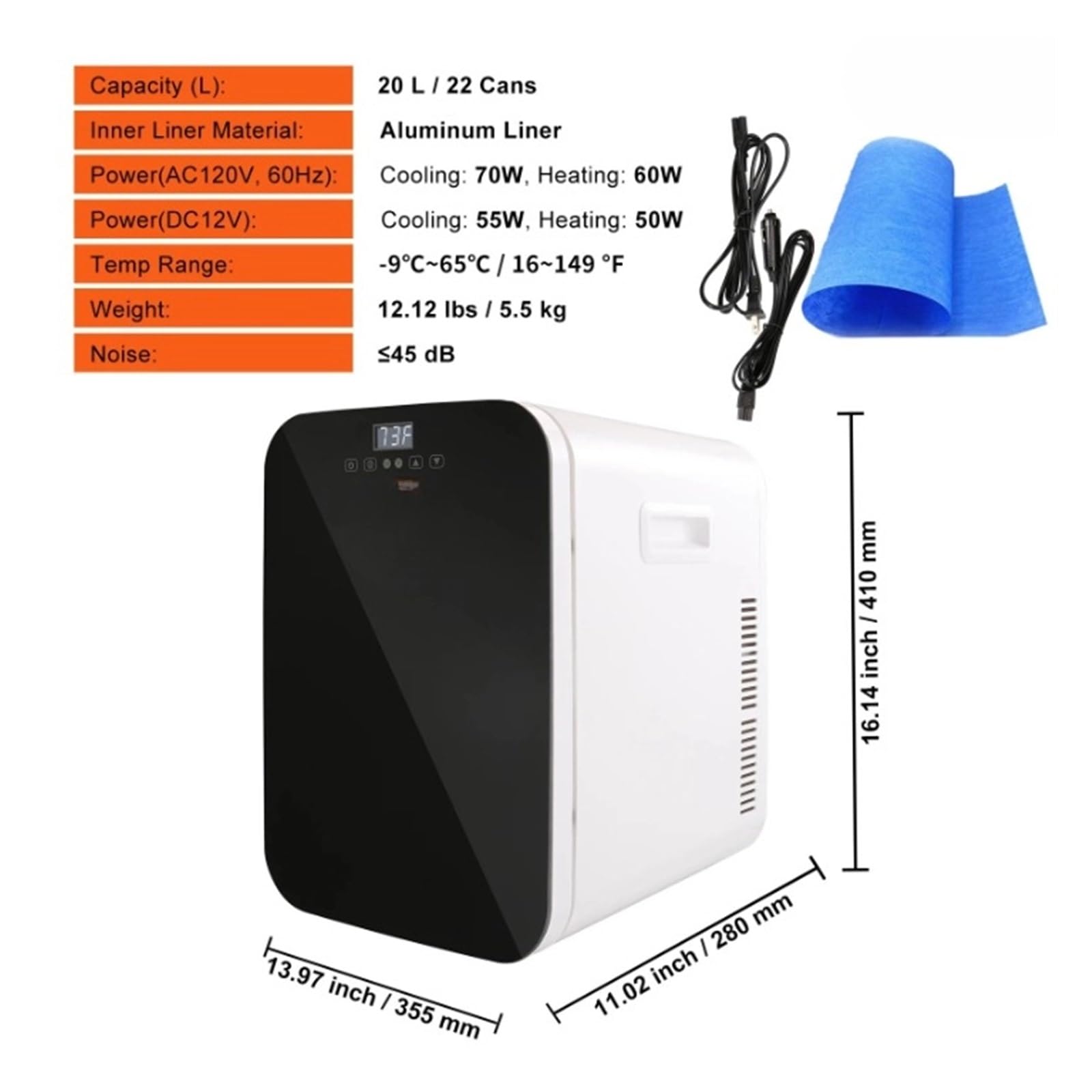 Refrigerador portátil for Coche de 20 litros, 12 V CC, mininevera con compresor, Ideal for caravanas, Camping, Viajes o for congeladores de cosméticos.(White)