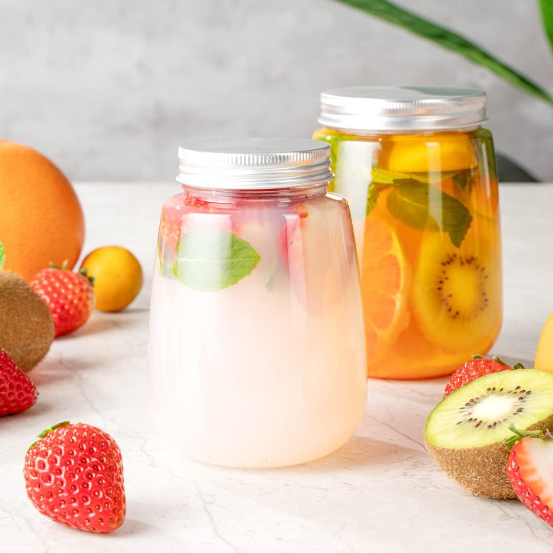 Restaurantware Bottle Tek 12 Ounce Juice Bottles 100 Round Empty Plastic Bottles - Disposable With Aluminum Lids Clear Plastic Juice Containers For Juicing For Tea Smoothies Or Cocktails