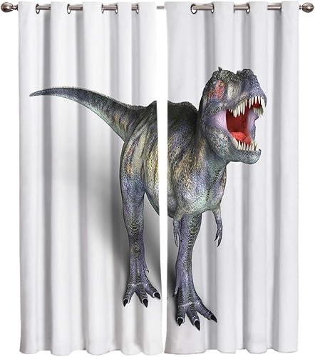Blackout Curtains Thermal Insulated Dinosaur Solid Pattern Metal Grommet Elegant Room Drapes Window Curtain for Bedroom Living Room 52x84 Inch x2