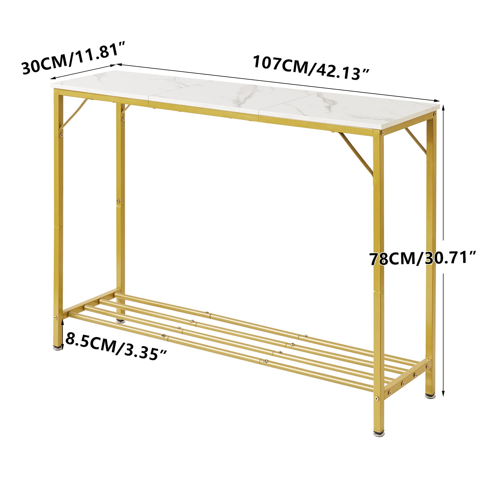 Mesa de consola de 42.1 pulgadas de largo, mesa de entrada industrial, mesa de sofá estrecha con estantes, mesa de entrada para entrada, pasillo, sala de estar, vestíbulo, pasillo, oficina, 6