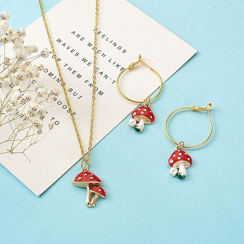 Miniatura 6 de 20 dijes colgantes de hongos esmaltados de aleación, 5 formas, hongo rojo con perlas de imitación de resina de 0.906 x 0.610 in para pulseras,