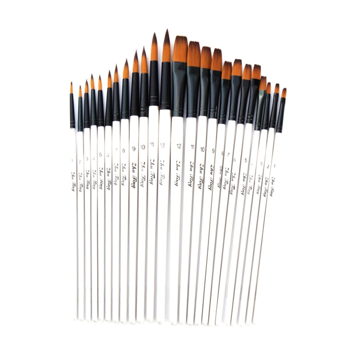 Juego de 24 Pinceles de Madera Punta Plana y Puntiaguda para Pintura Acrílica y Acuarela