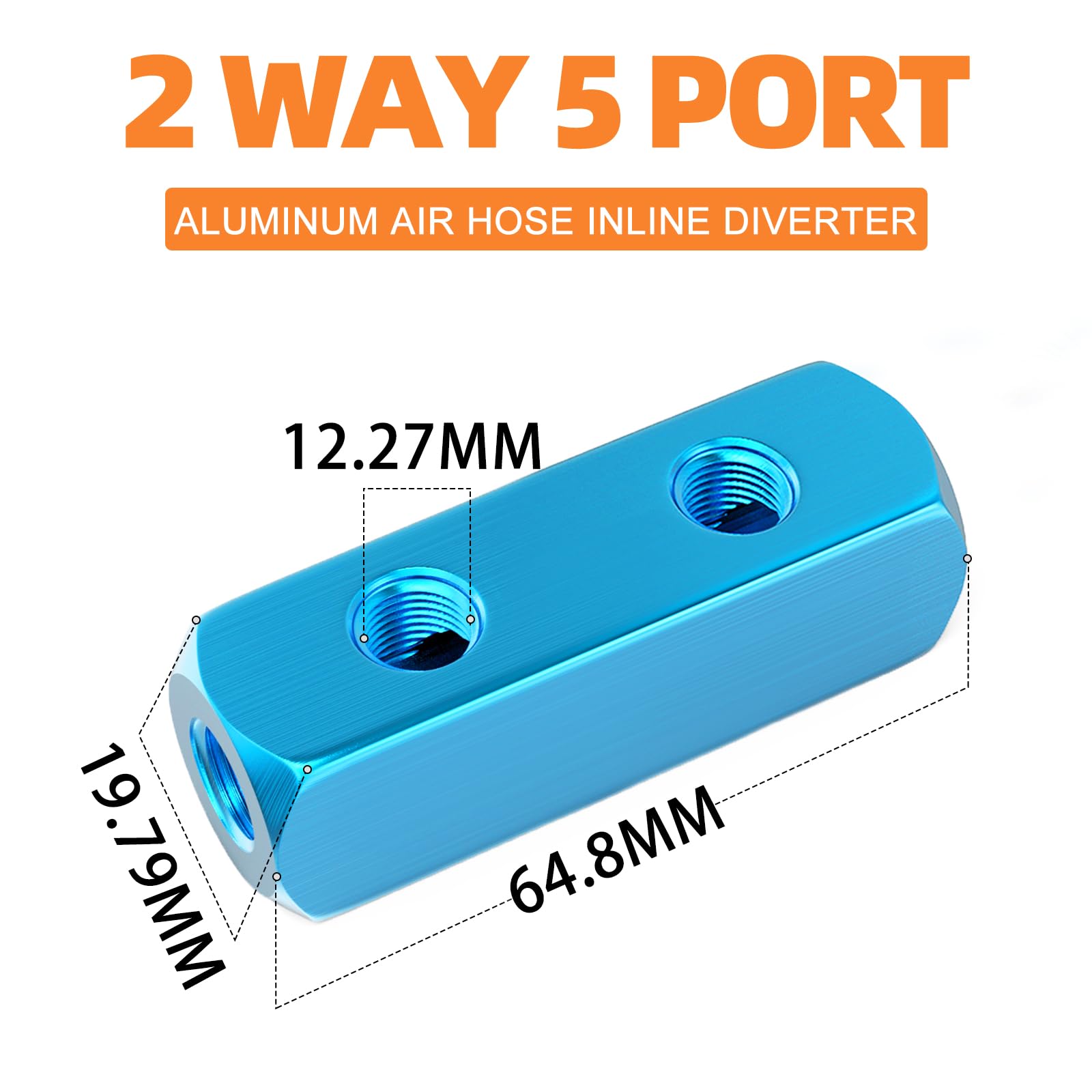 GASHER 2PCS Aluminum 2 Way 5 Port Pneumatic Manifold Air Distribution Block Splitter 1/4" Output Port 1/4" Supply Port - Image 2