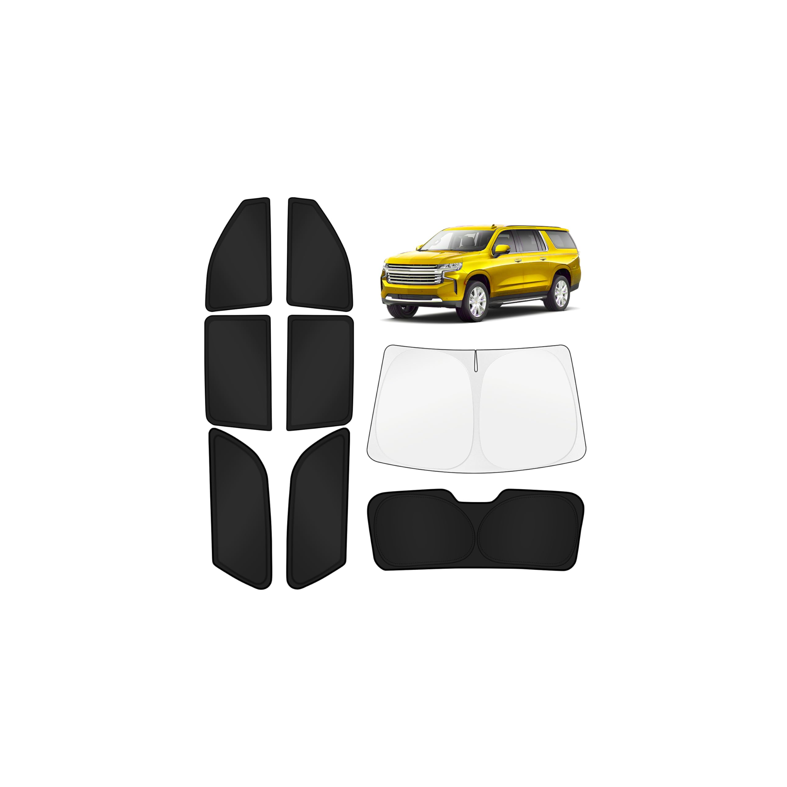 Photo 1 of KUST Car Window Shades for Chevy Suburban/GMC Yukon XL 2021-2025 2026 Windshield Sun Shade Side Window Cover UV Block Privacy Protection Accessories for Camping Blackout Rear Back Full Set 8PCS