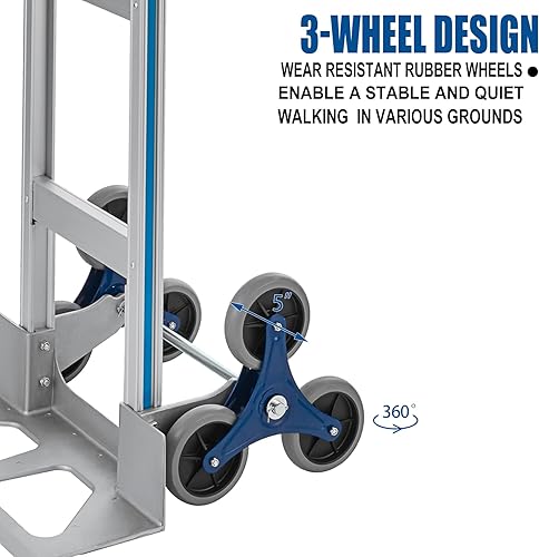 Miniatura 5 de TOPDEEP Camión de mano de aluminio 2 en 1 capacidad de 650 libras carrito de escalada de escalera resistente con 6 ruedas camión de mano convertible