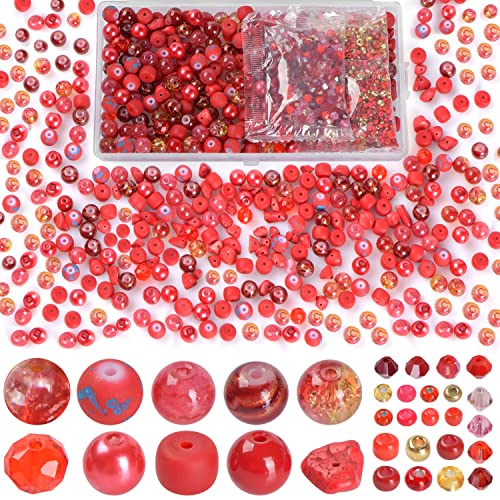 Image of Rired 27 Glass Beads for Jewelry Making, 900pcs Red Bead Jewelry Making kit, 8mm Round Assorted Beads with Bicone and Seed Beads for Bracelet Making