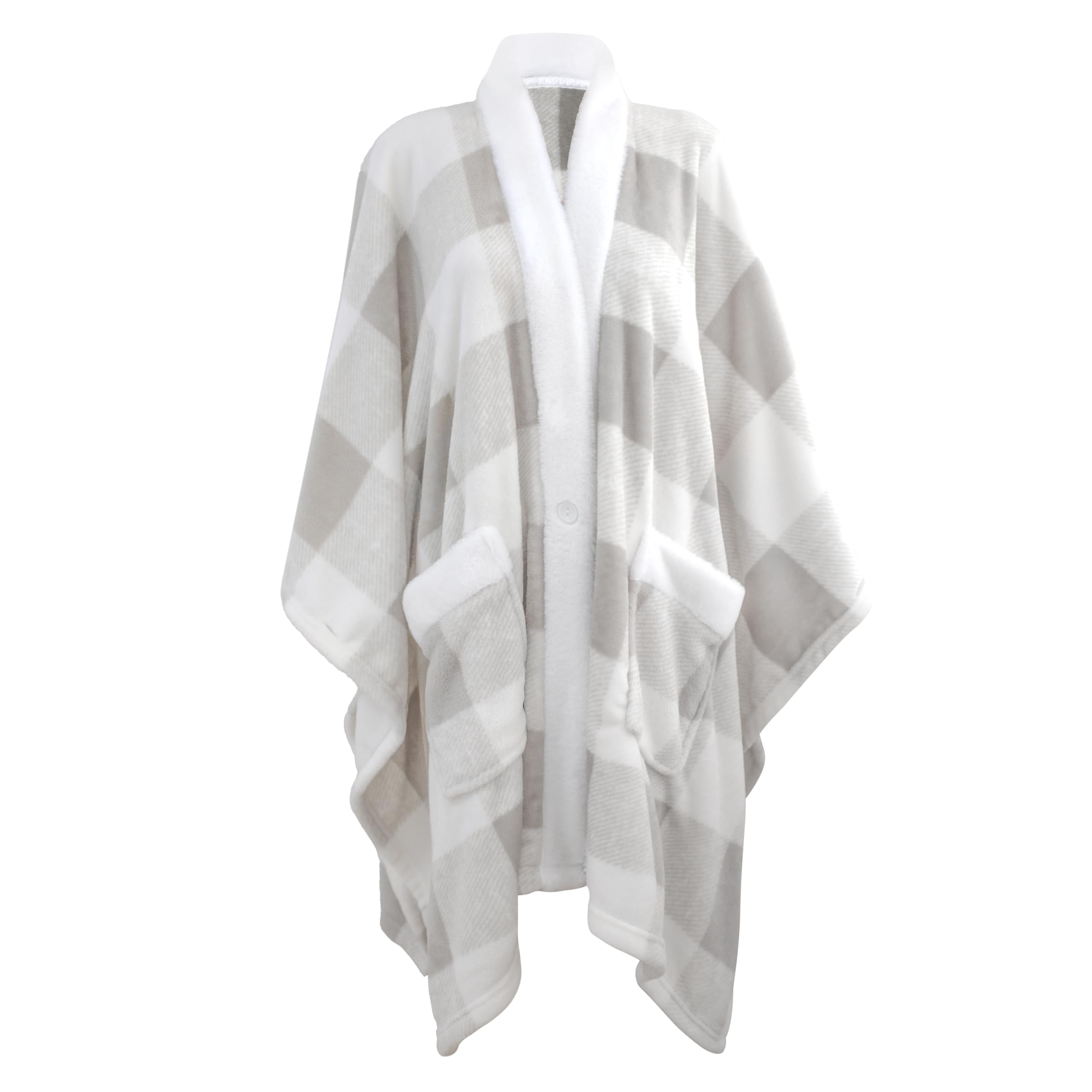 Mellowdy ULazy Blanket, Poncho Shawl Wearable Blanket with Pockets and Sleeves for Women and Men, Warm Snuggie, Soft Fuzzy Robe Fleece Throw for Gifting, Home, Travel (Light Grey Check)