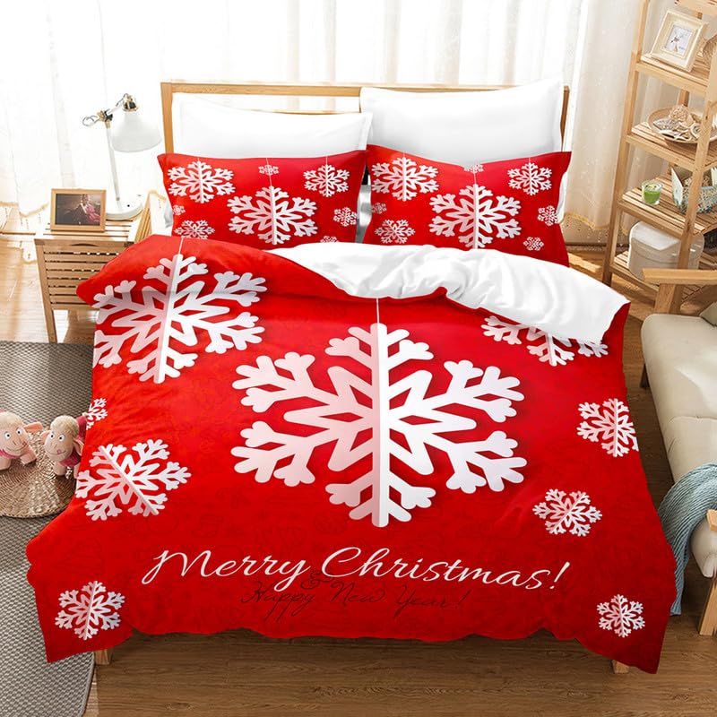 Housse de couette 140x200 anti-plis en microfibre respirante 110g/㎡ à motif flocons rouges
