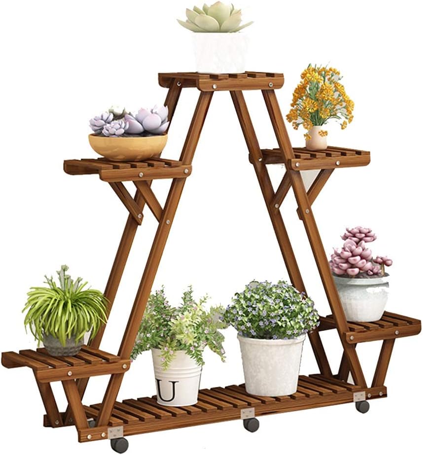 ZHANWEI Plant Flower Stand Flower Pots Holder Anticorrosive Wood Floor-Standing Multi-Layer Multifunction Universal Wheel Indoor Outdoor Country Style Carbonized Color (Color : with casters)