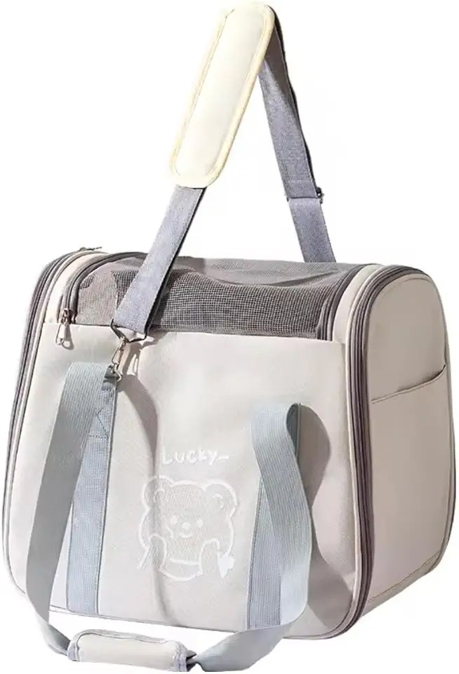 Bolsa de Transporte para Pets Dobrável – Mochila Ventilada com Tela Respirável, Alça Reforçada, Pets pequenos (Bege)