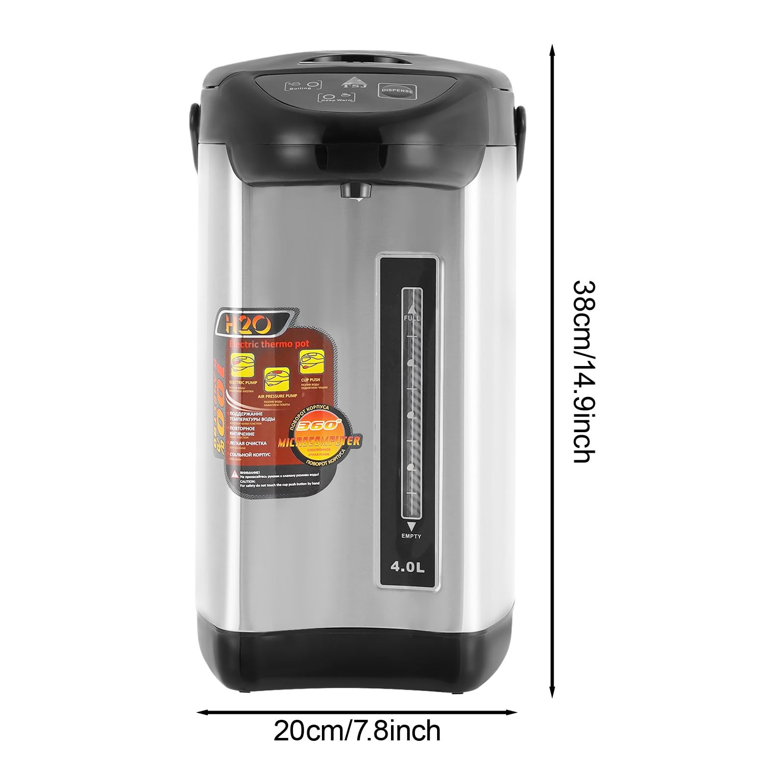 Thermopot - Distributeur d'eau chaude - 4 l - Avec câble - Pour maison, bureau, hôtel - 750 W - Commande par boutons - Noir
