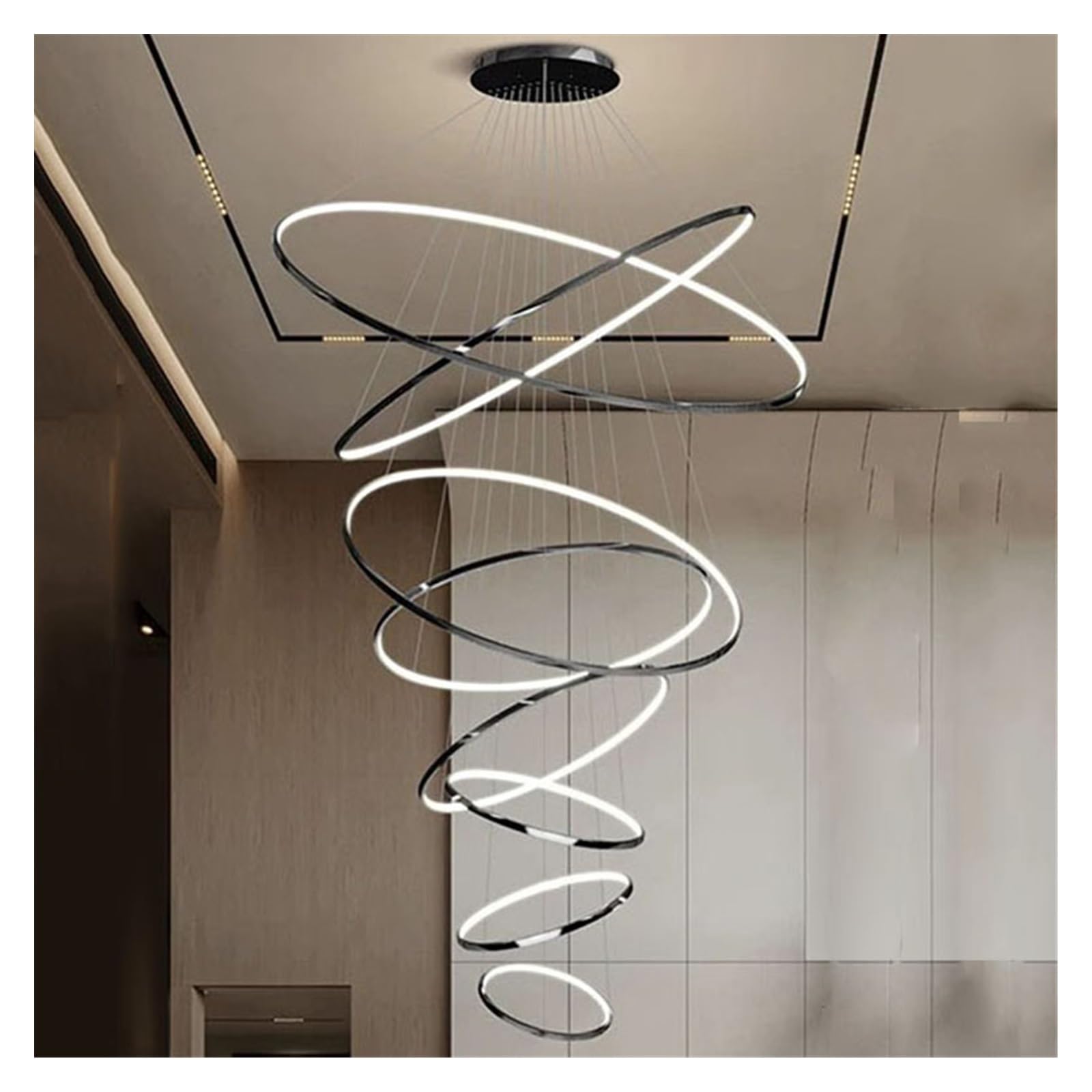 Nowoczesne żyrandole do salonu oświetlenie wewnętrzne lampa sufitowa LED lampy wiszące do lampy (7 pierścieni 345681012, możliwość przyciemniania)