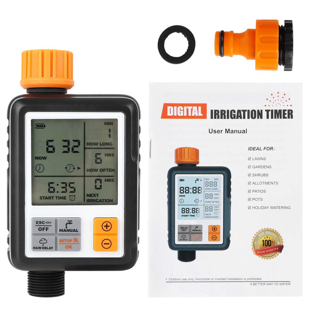 Pantalla LCD inteligente automática, temporizador electrónico de agua para jardín, controlador de de riego con pantalla grande, función exterior para césped, jardín, material ABS