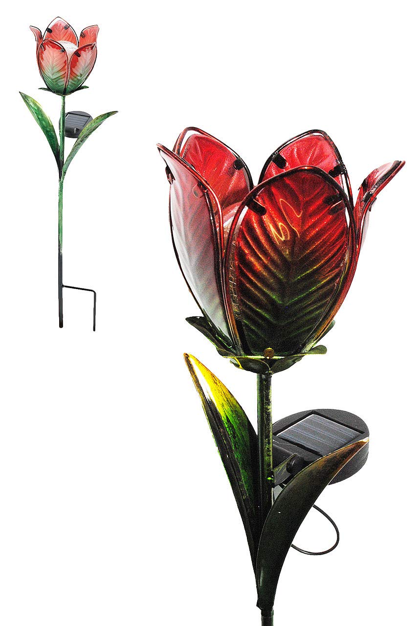 ALLES-MEINE.DE GMBH 태양광 꽃 - 튤립 - 빨간색 및 녹색 - LED 조명 - 손으로 그린 ??유리 - 정원 야외  사용을 위한 비바람 방지 - 정원 장식 태양광 태양광 발전 - 후기-Freehip.co.kr