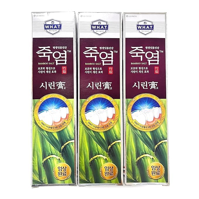 LG Shiringo Bamboo Salt Toothpaste – Fluoride-Free, Natural Herbal Formula, 3-Pack, 120g x 3 Tubes
