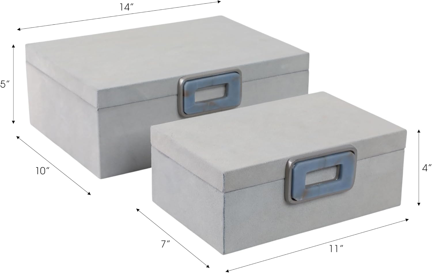 Decorative Box with Lid for Home Decor – Storage Boxes and Home Organizer for Keepsakes and Accessories – Jewelry Boxes Ideal for Living Room, Shelf, or Office Decor; Set of 2 – 5", 4" White & Blue
