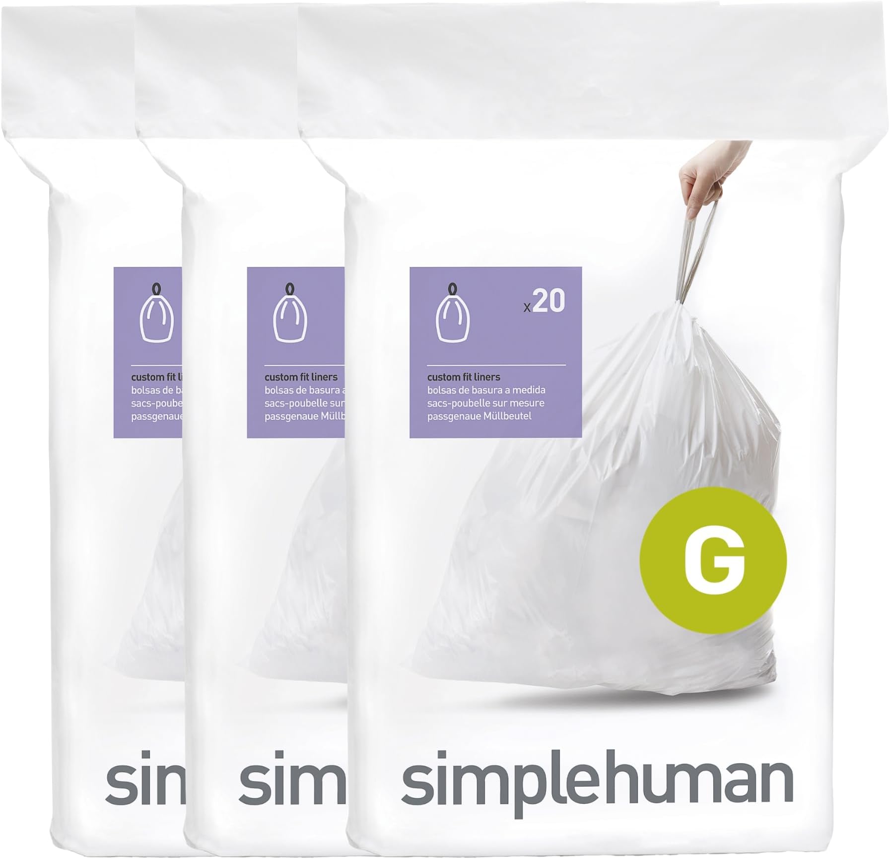 CW0257 code G Custom Fit Bin Liner Bulk Pack, White Plastic (3 Pack of 20, Total 60 Liners)