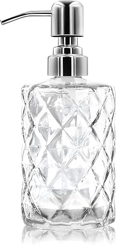Dispensador de jabón de vidrio de 12 onzas con bomba de acero inoxidable  Dispensador de jabón líquido recargable para baño, encimera de tocador,