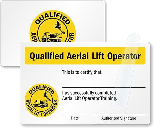SmartSign Paquete de 2 tarjetas de cartera de certificación de 2 caras para operador de elevación aérea calificada, 2.125 x 3.375 pulgadas, tarjeta