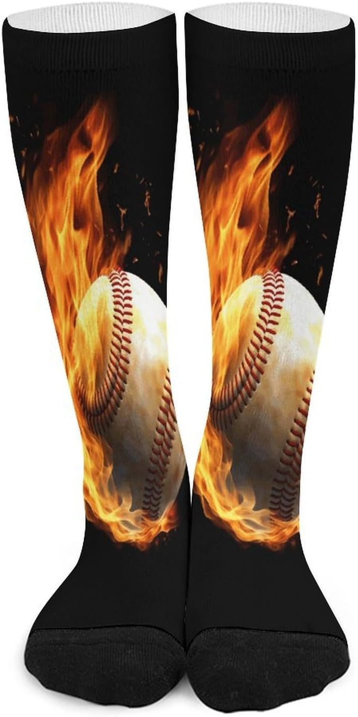 Fire Baseball Compression Sock Circulation Support Socks Lightweight Knee High Tube Sock Over-The-Calf Sock for Adult