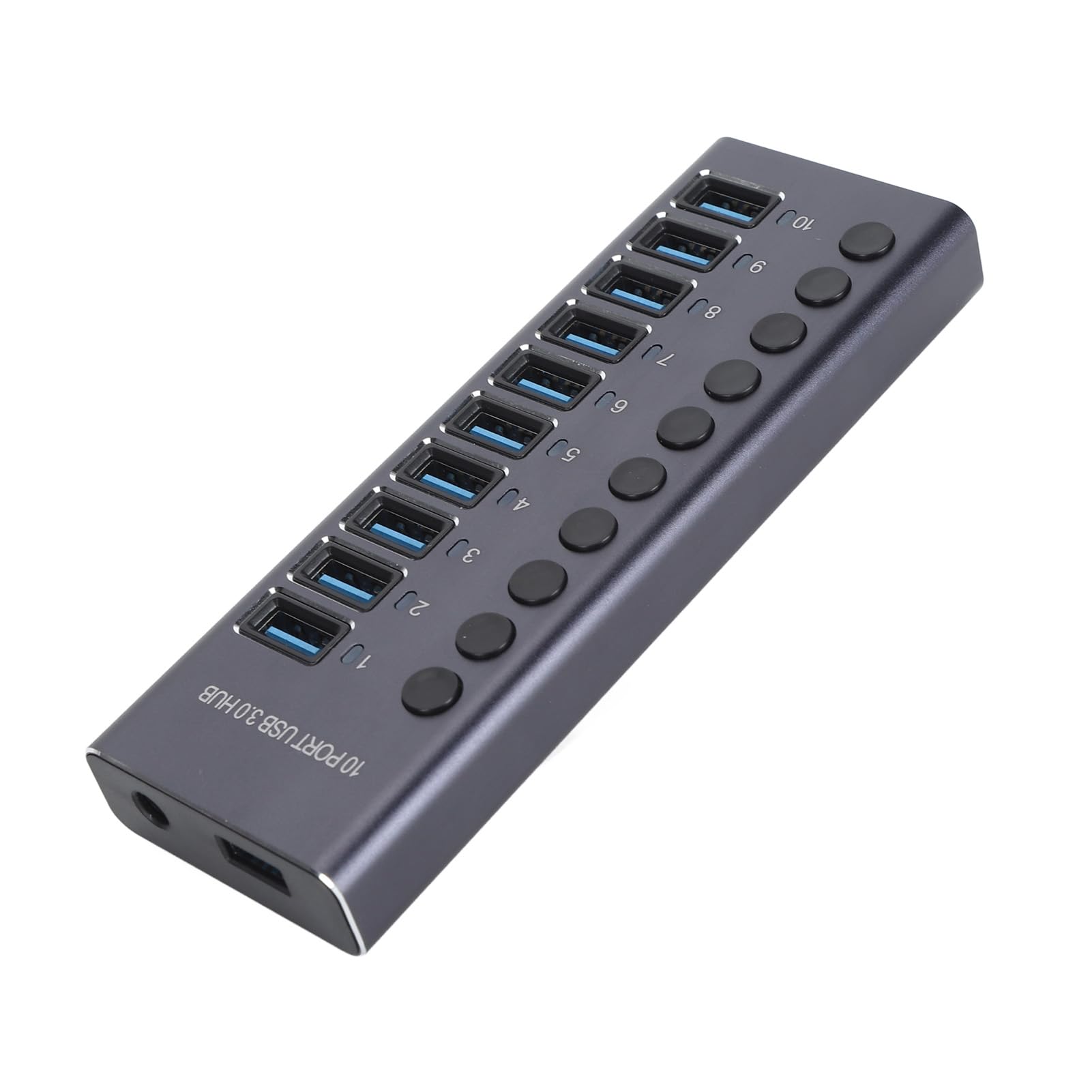 10-portowy Rozdzielacz USB, 10-portowy Hub USB, Hub Danych, przesył Danych 5 Gbps, Indywidualne Przełączniki, Diody LED, Zasilacz 60 W z Portem ładowania do (wtyczka UE)