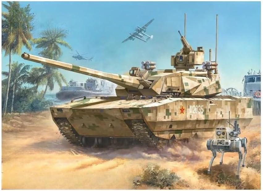 Model Kits BN-001 PLA ZTZ-100 Main Battle Tank w/ZRY222 Unmanned Combat Vehicle &3PCS Robot Wolves Combat System