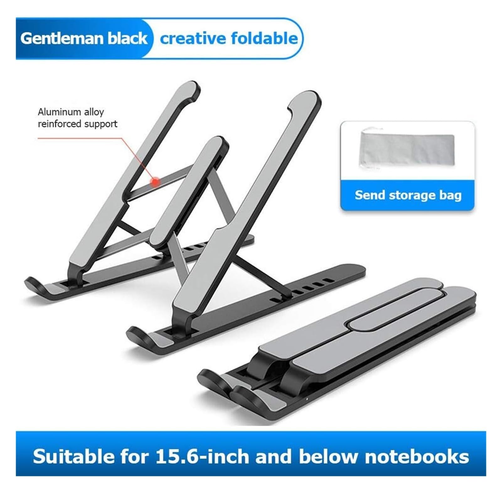 Podstawka do laptopa, przenośny, składany, wentylowany uchwyt na laptopa na biurko, regulacja pod wieloma kątami Uniwersalny, regulowany, ergonomiczny uchwyt na tacę Kompatybilny z laptopem, notebooki