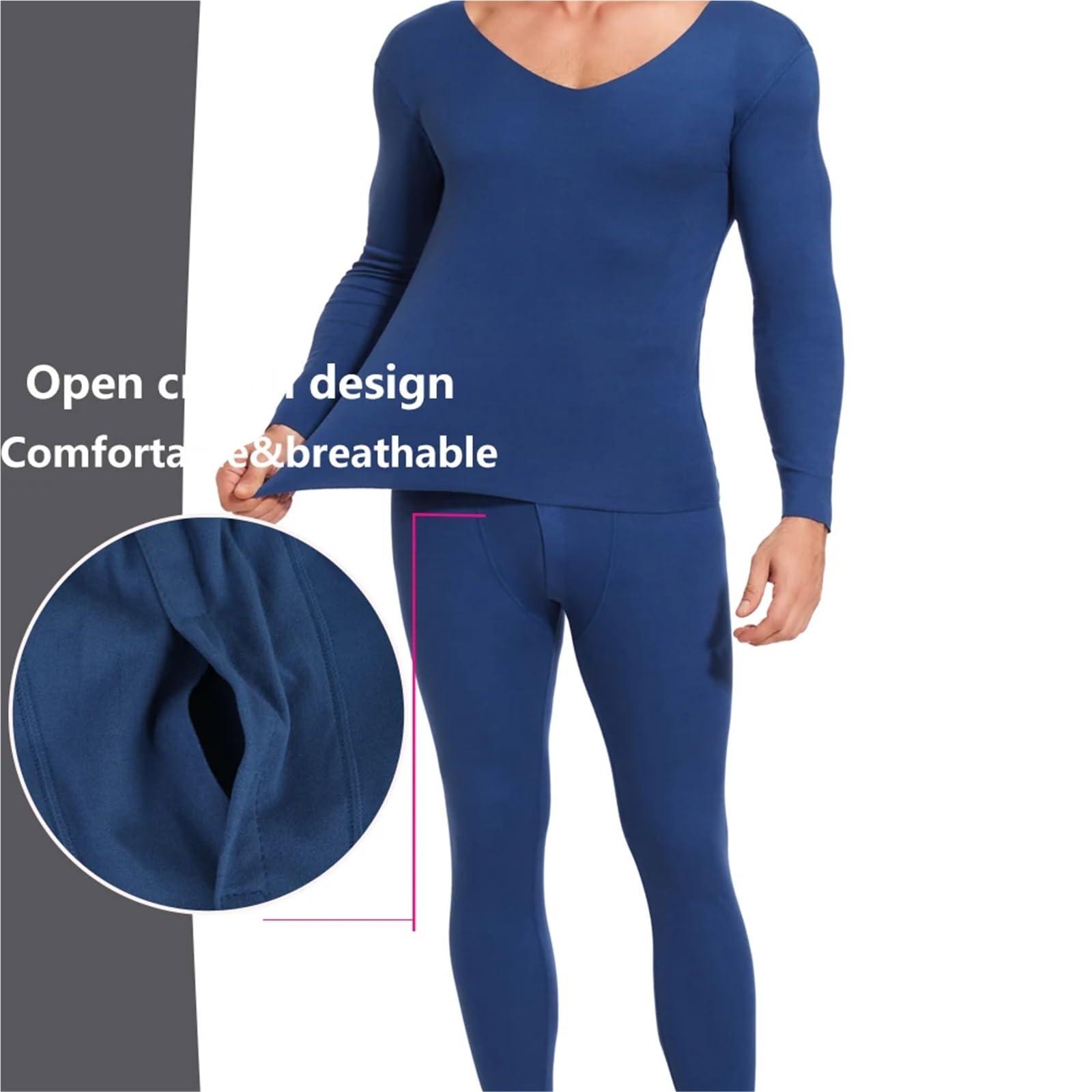 Conjuntos Térmicos Para Hombre Ropa interior térmica cepillada for hombre, conjunto de pantalones de manga larga con cuello en V, sin costuras, cómodos, de invierno Para El Running, El Esquí(Deep-Grey