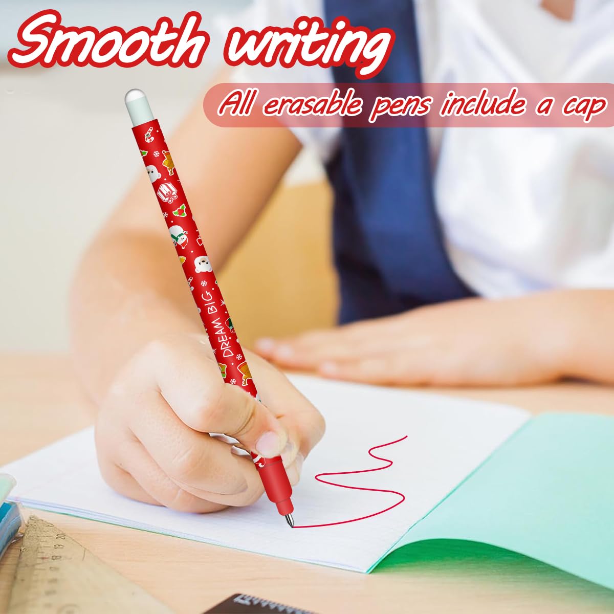 Set of erasable gel pens - Bolígrafo de gel borrable, ball on the end to remove temperature sensitive, tip diameter 0.7 mm (18 bolígrafos borrables navideños)