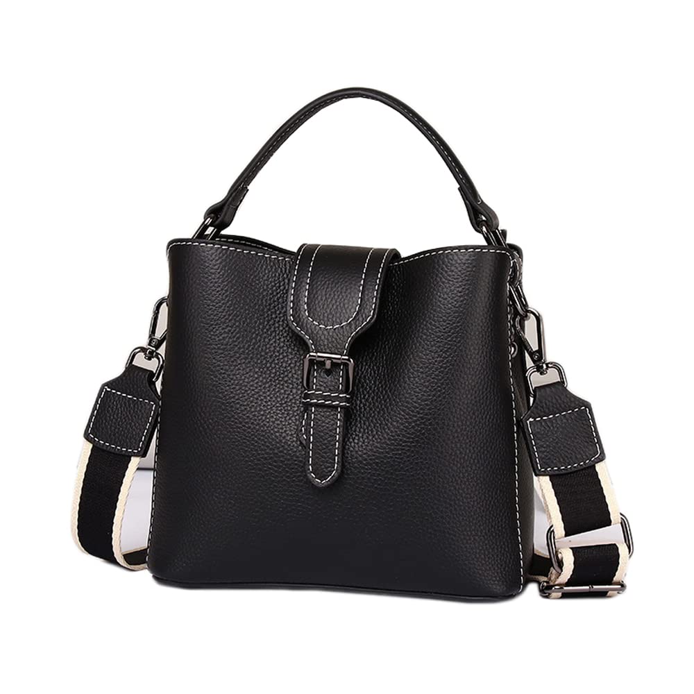 Torby wiaderkowe z prawdziwej skóry górny uchwyt torby crossbody patchworkowa torebka na ramię portmonetki moda damska torebki, Czarny, Medium