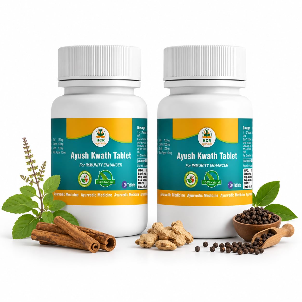 Ayush Kwath Tablet 2 Packs - Natural Immunity Booster-100 Herbal Tablets Each Pack-image-21