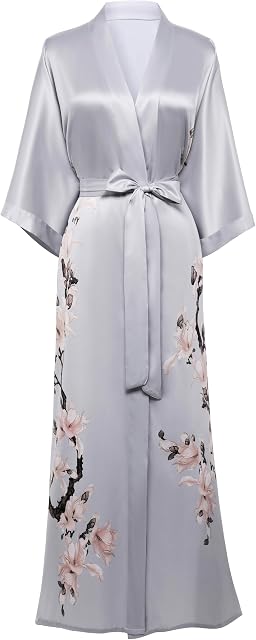 BABEYOND Floral Satin Kimono Robes for Women Lounge Wear with Pockets Box | Silky Fabric, Lightweight, Ankle L